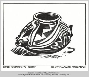 Scratchboard: Casas Grande Fish Effigy. John Stermer Artist