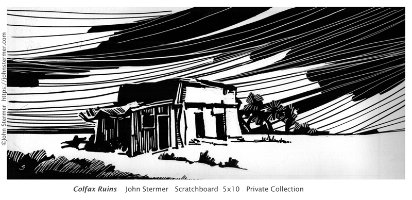 Scratchboard and Ink: John Stermer, Colfax Ruins