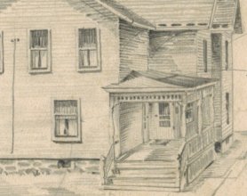 John Stermer Drawing, 1946: Neighbor's House, Elmira New York (With notes)